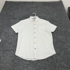 Tenth + Ocean Shirt Mens S White Linen Cotton Short Sleeve Button Down Casual